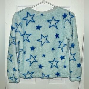 Cat & Jack Vibrant Blue Fuzzy Fleece Stars Sweater sz 10/12 Large
